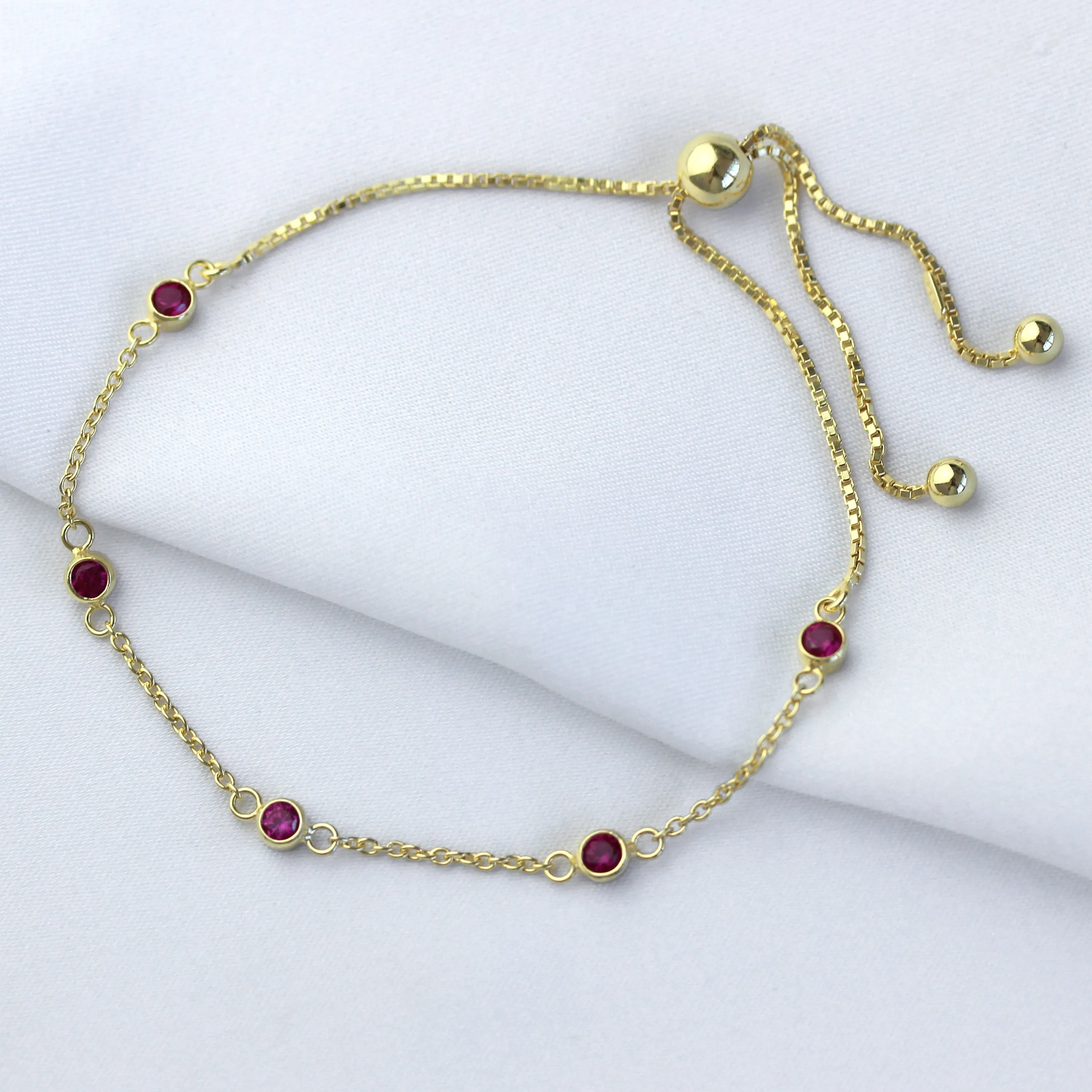 Gold Plated Sterling Silver Ruby CZ Adjustable Bracelet