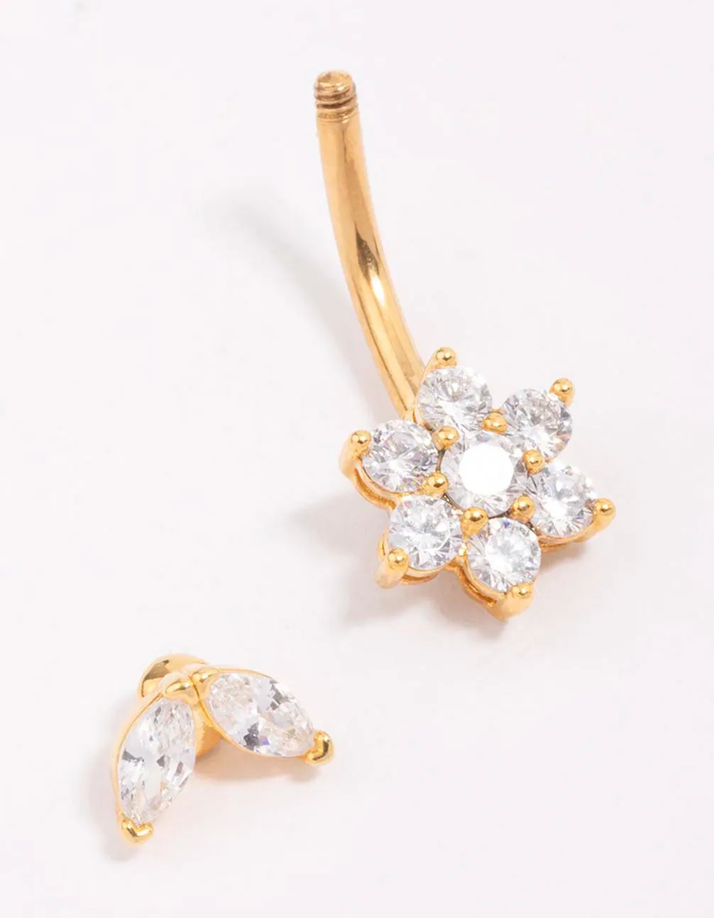 Gold Plated Surgical Steel Flower Leaf Belly Piercing