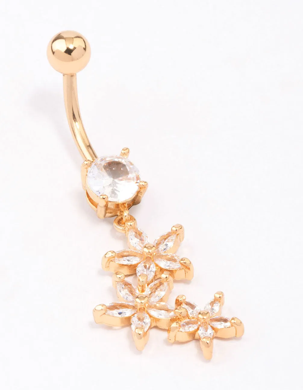 Gold Plated Surgical Steel Graduating Flower Drop Belly Ring