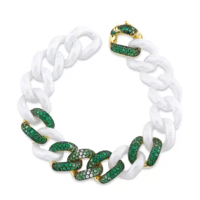 GREEN OMBRE 6 PAVE WHITE CERAMIC JUMBO LINK BRACELET