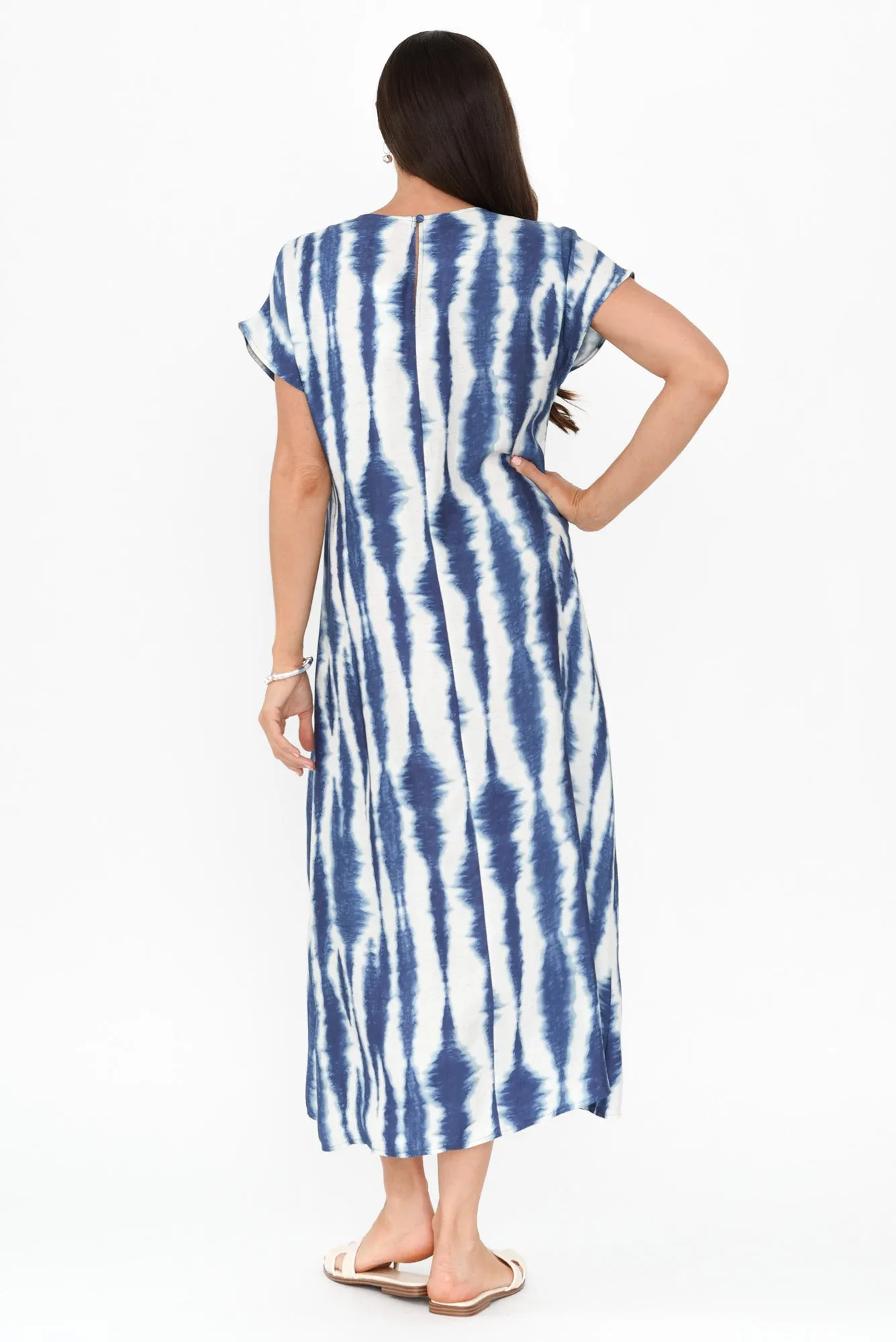 Gwen Blue Tie Dye Cupro Knot Dress