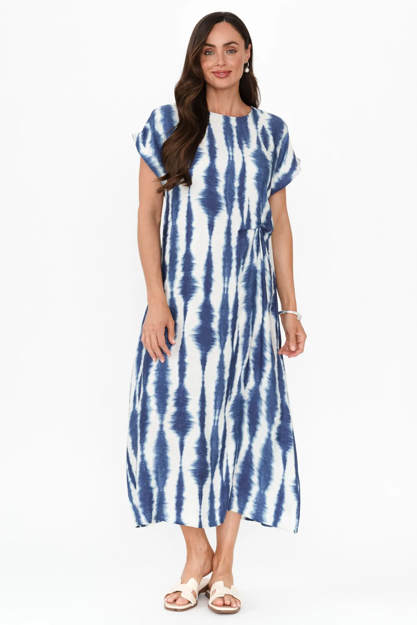 Gwen Blue Tie Dye Cupro Knot Dress