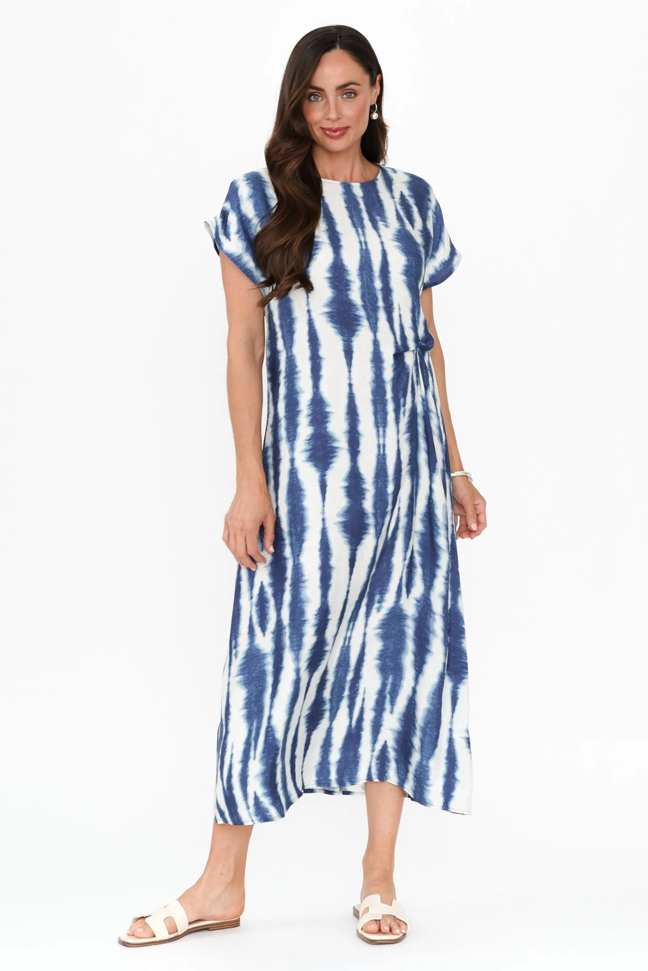 Gwen Blue Tie Dye Cupro Knot Dress