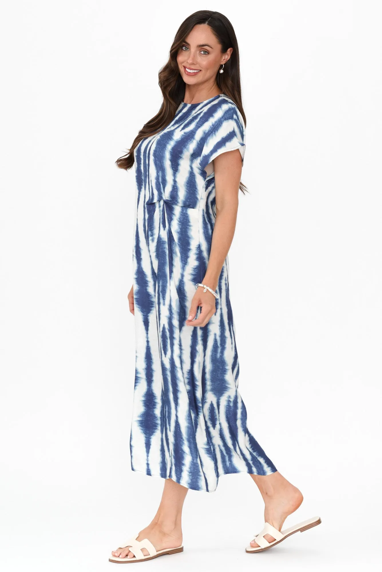 Gwen Blue Tie Dye Cupro Knot Dress