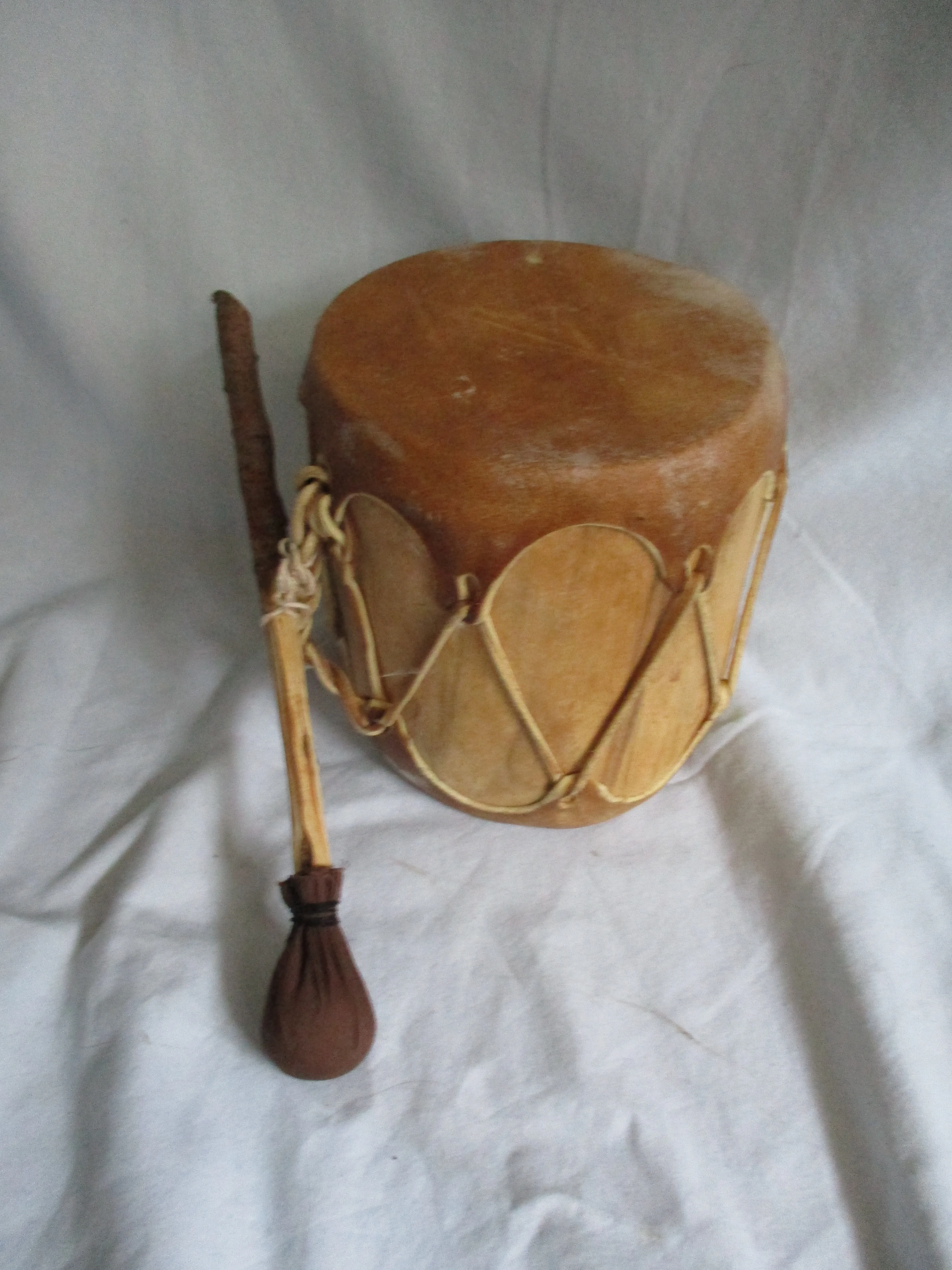 Handmade 6.25" Wood Skin DRUM   STICK PERCUSSION MUSIC Africa BROWN Primitive Rustic