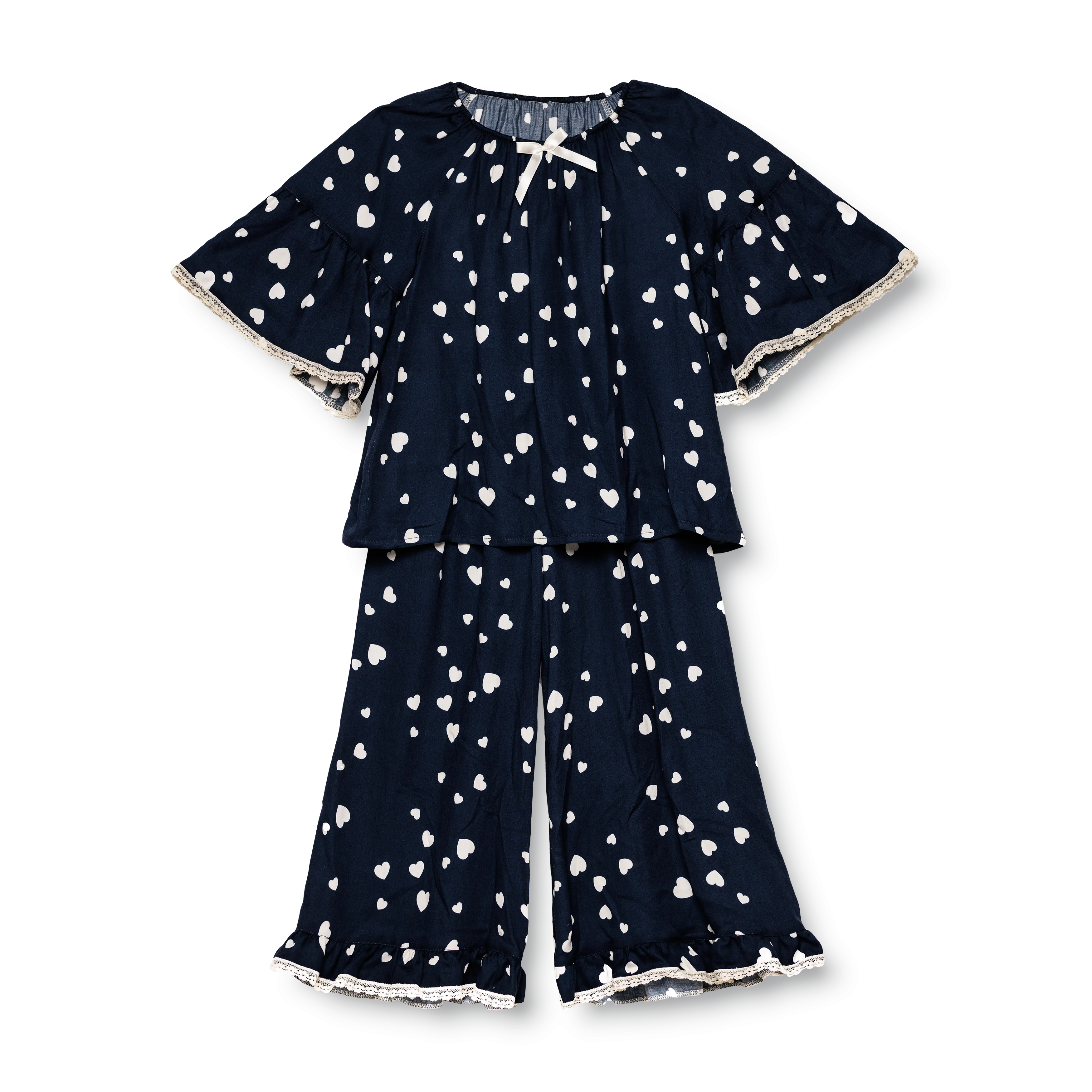 HELENA - GIRLS VISCOSE PYJAMA NAVY WITH WHITE HEARTS