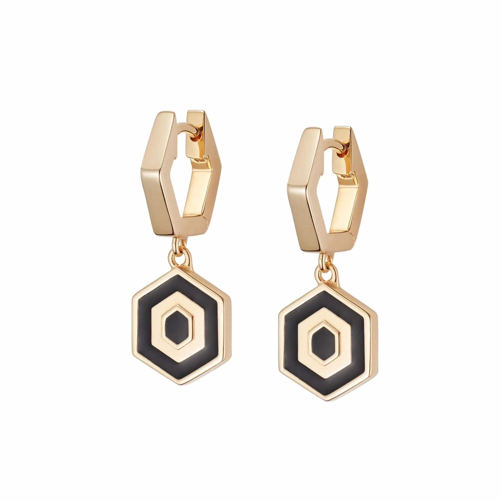 Hexagon Palm Drop Earrings 18ct Gold Plate