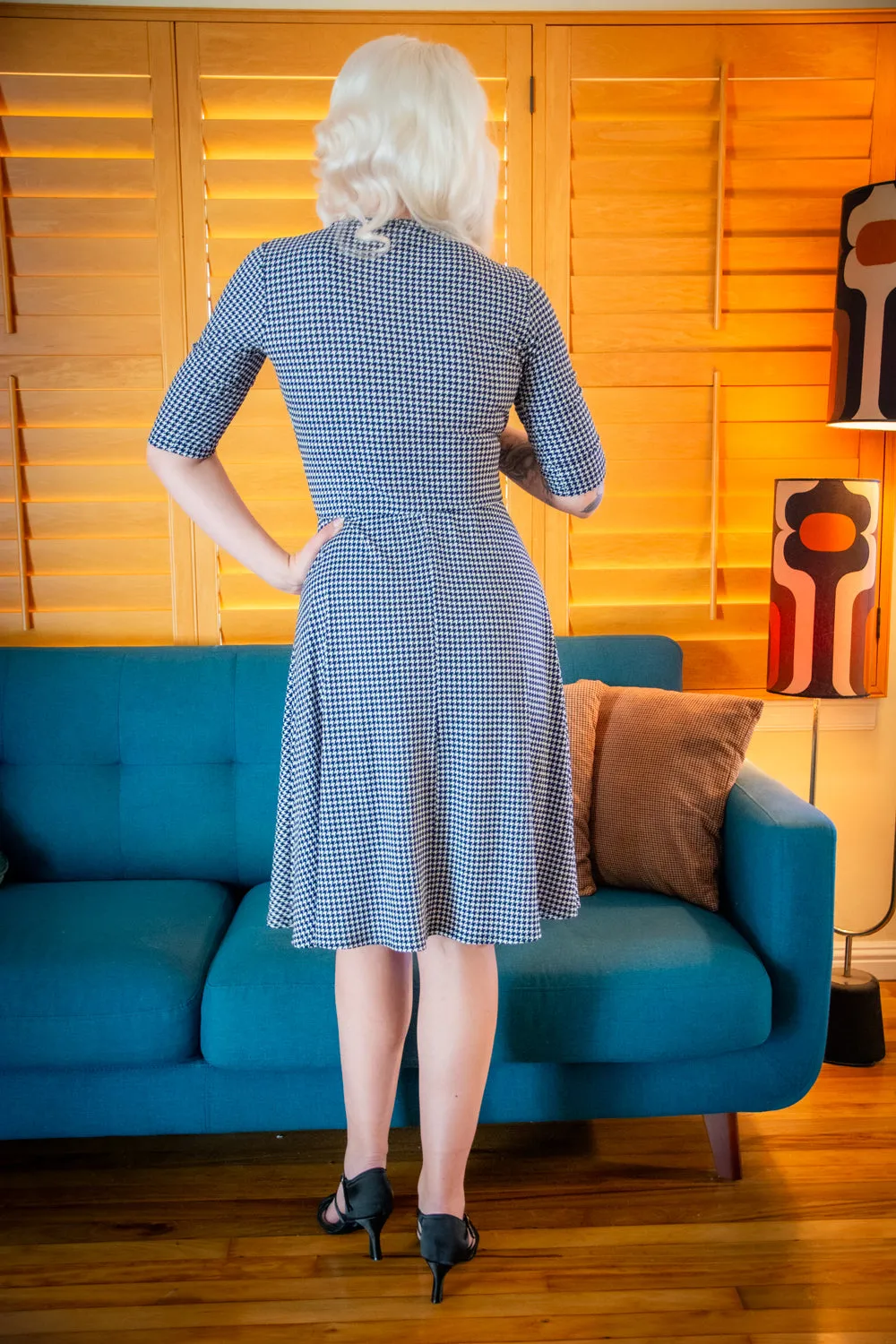 Joanie Knit Dress 3/4 Sleeve - Mini Houndstooth