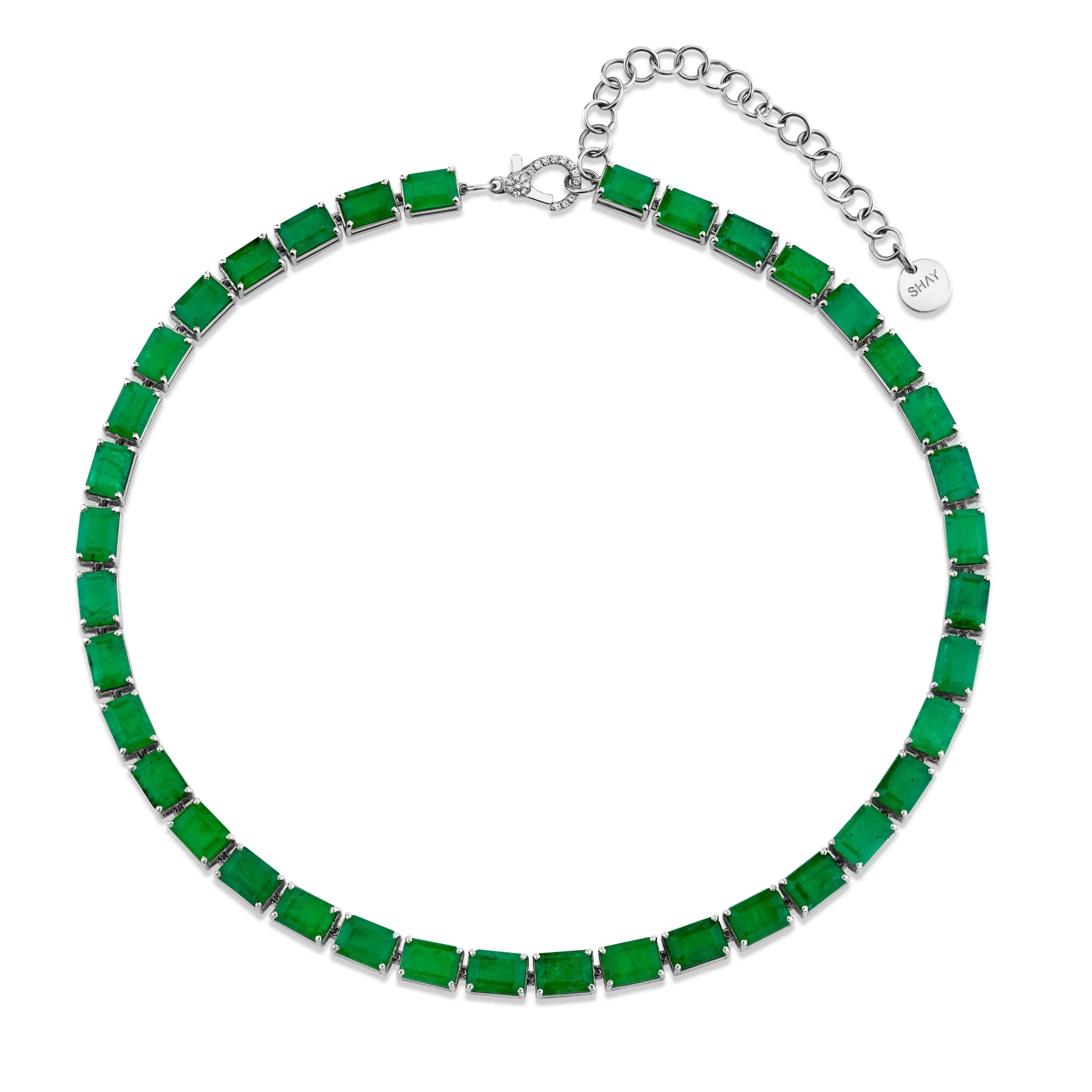 JUMBO EMERALD BAGUETTE TENNIS NECKLACE