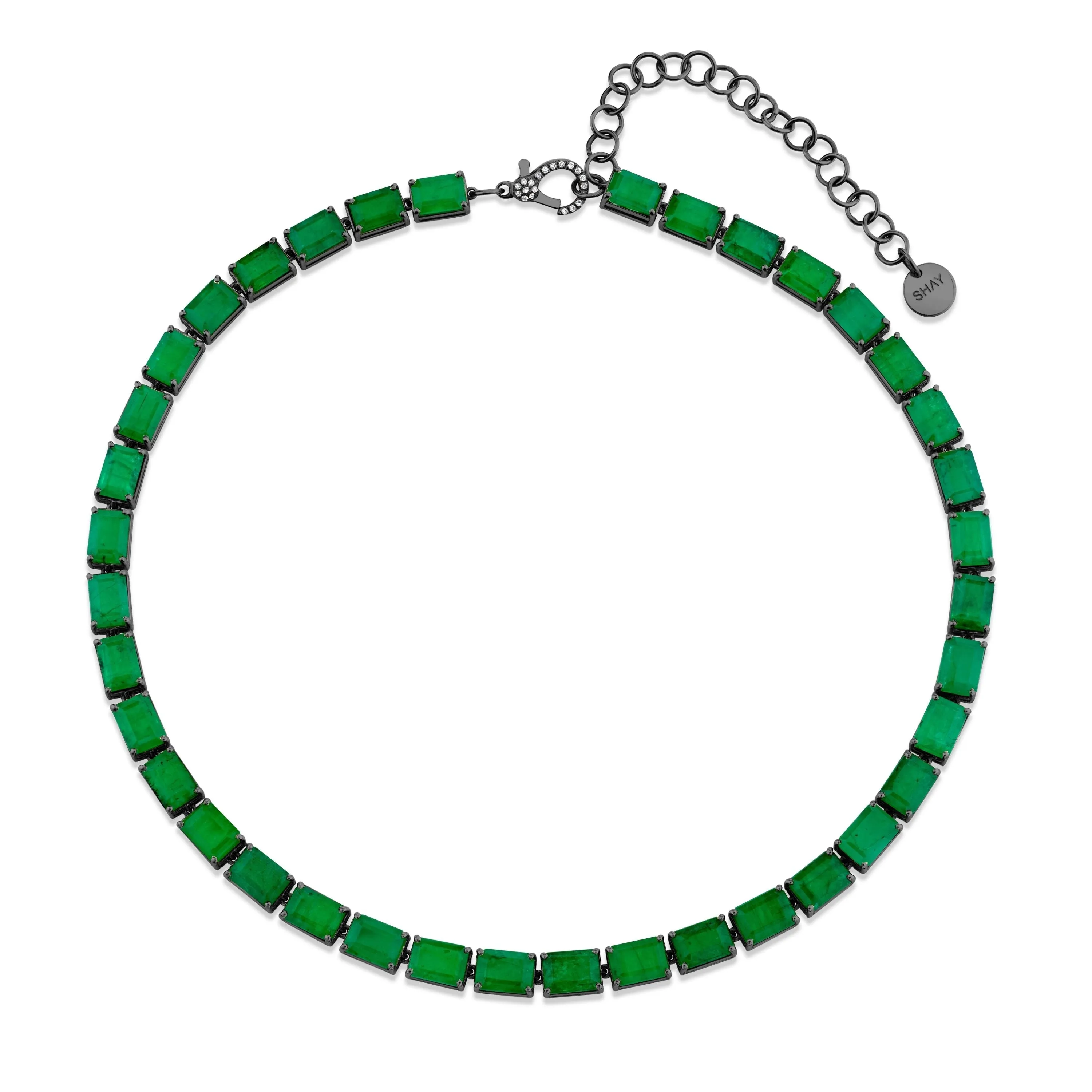 JUMBO EMERALD BAGUETTE TENNIS NECKLACE