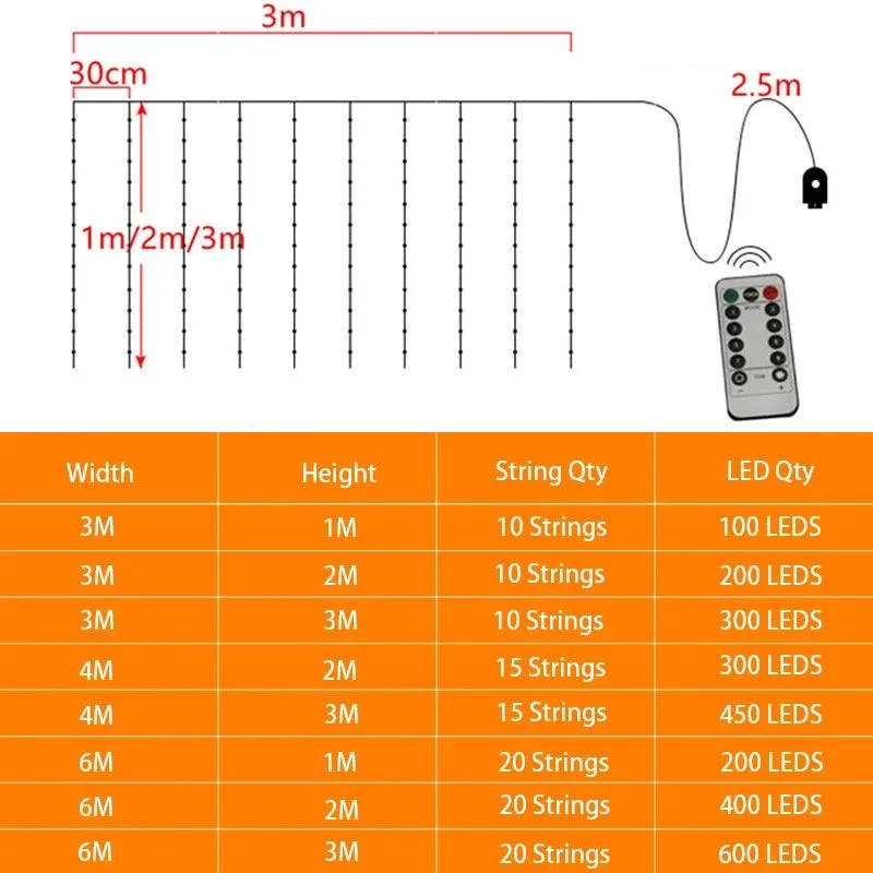 LED Curtain String Lights Christmas Garland Fairy Light