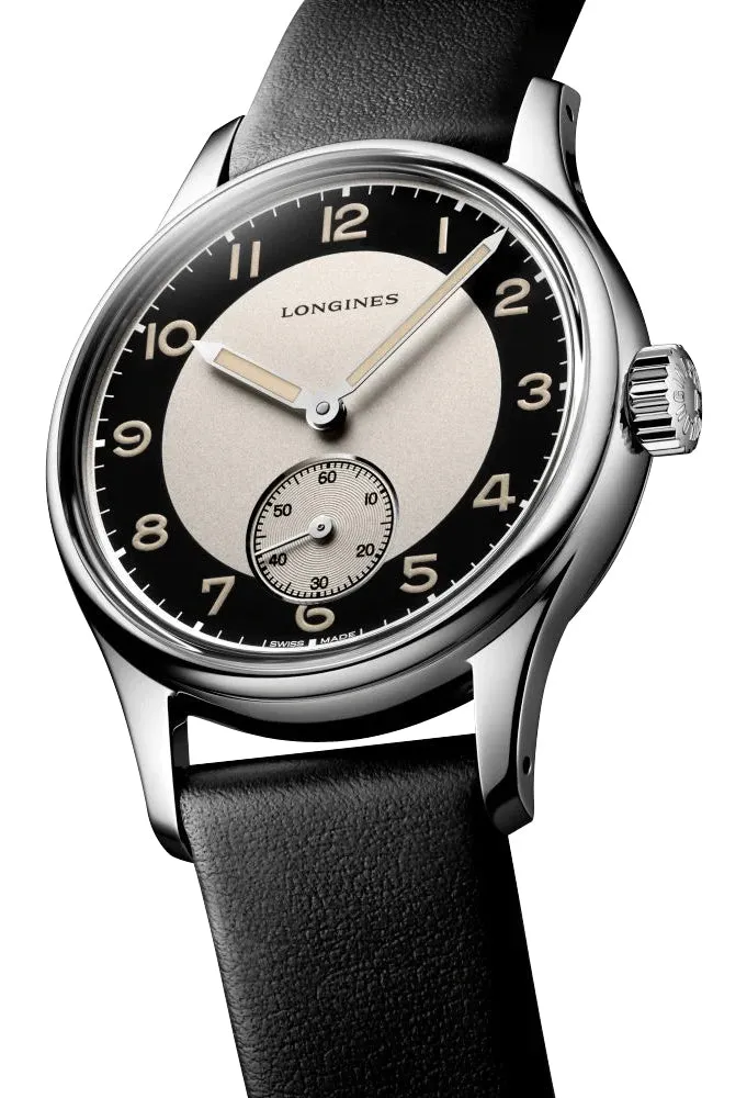 Longines Heritage Classic Tuxedo Automatic Black & Silver Dial Black Leather Strap Mens Watch L2.330.4.93.0