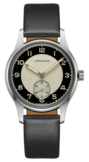 Longines Heritage Classic Tuxedo Automatic Black & Silver Dial Black Leather Strap Mens Watch L2.330.4.93.0