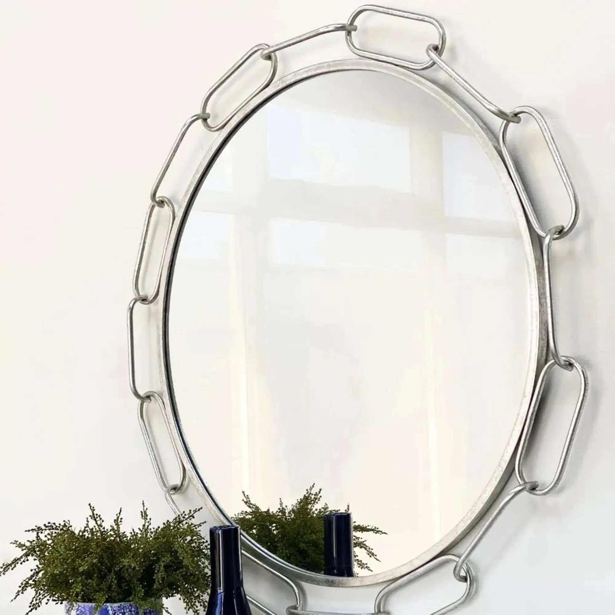 Luxe Round Silver Chain Link Wall Mirror