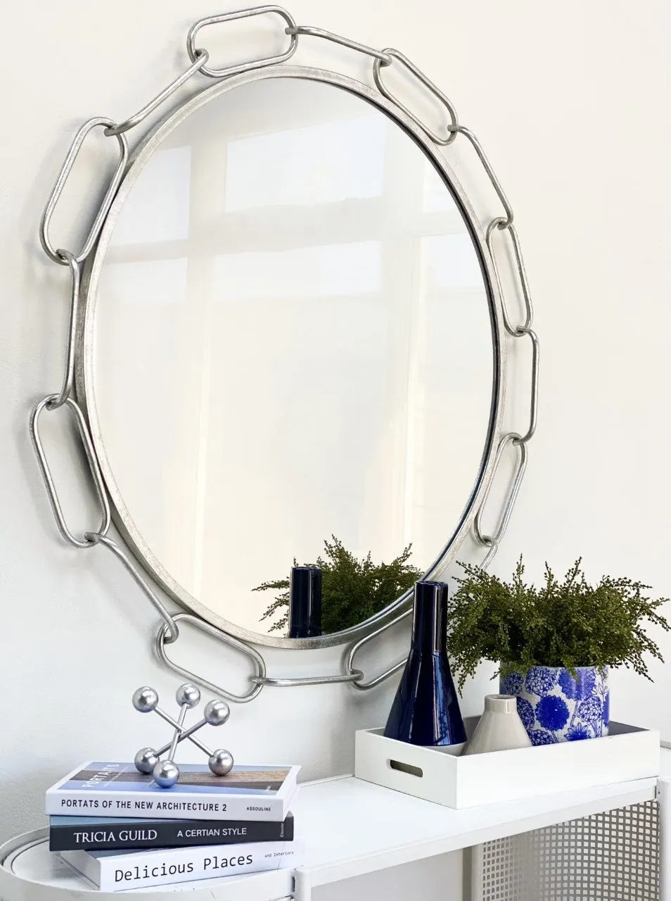 Luxe Round Silver Chain Link Wall Mirror