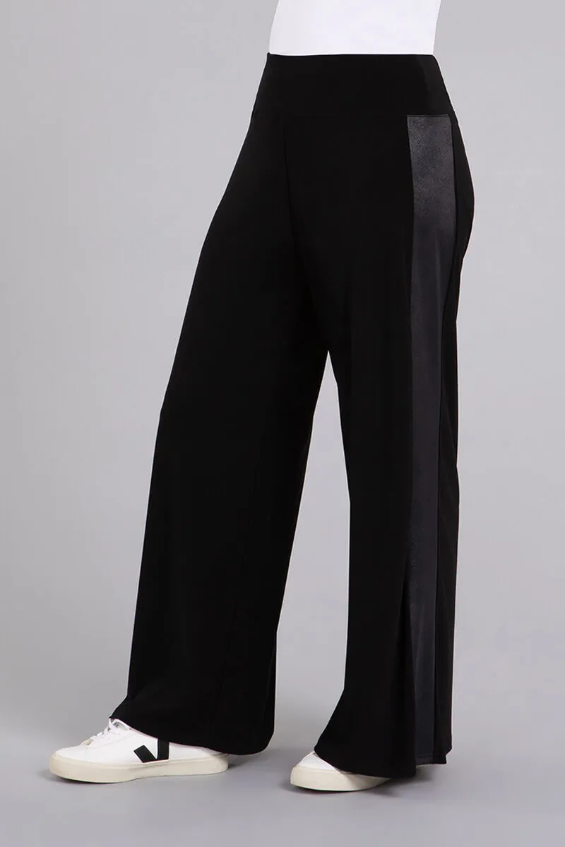 Mix Wide Leg Trouser with Faux Leather | Black