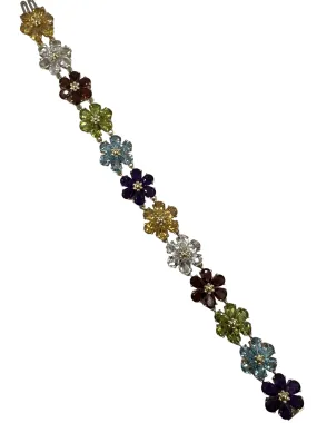 Multi Colored Stones Yellow Gold Link Bracelet