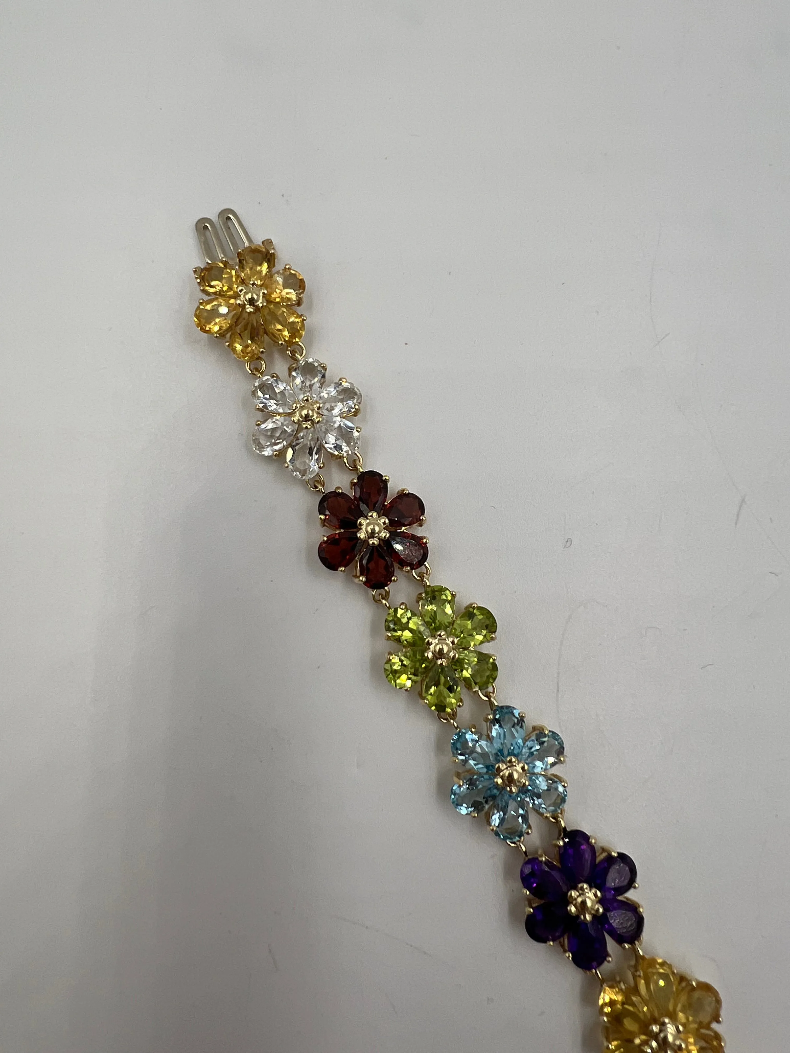 Multi Colored Stones Yellow Gold Link Bracelet