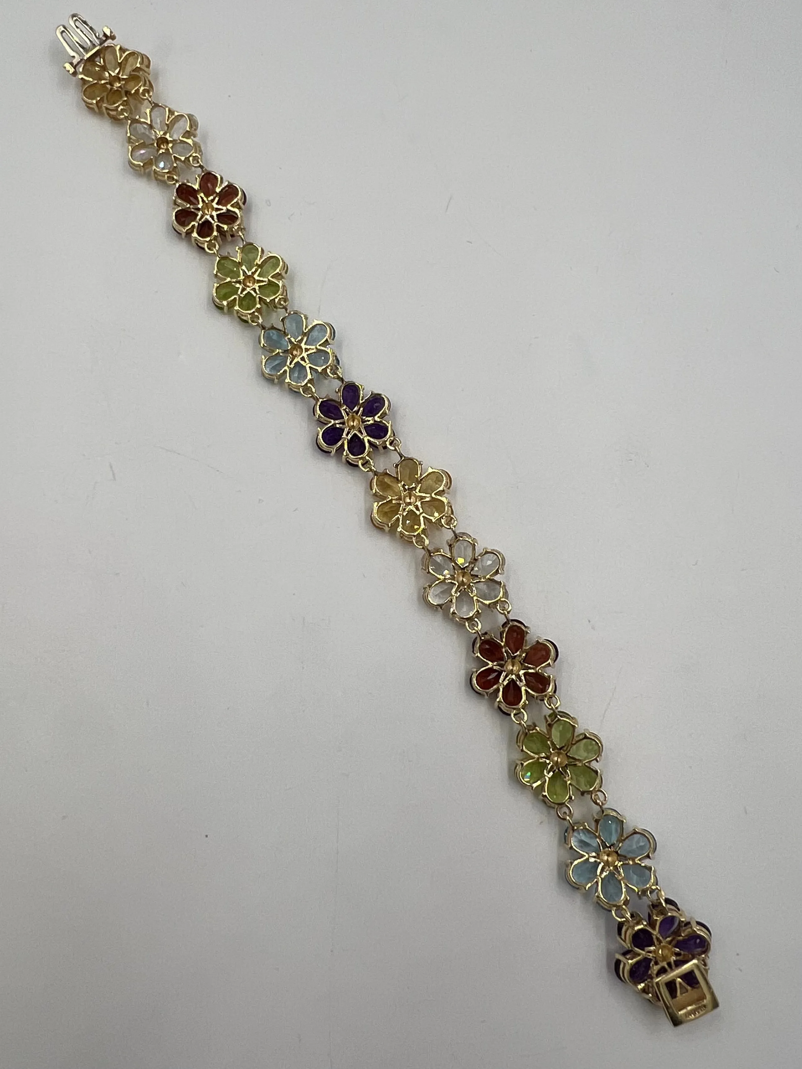 Multi Colored Stones Yellow Gold Link Bracelet