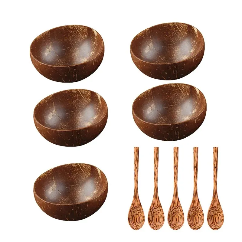 Natural Coconut Bowls Decorative Dinnerware Set for home or camping - Embrace Nature's Charm!