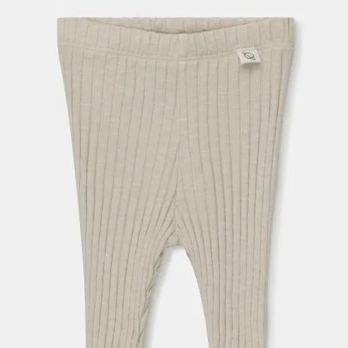 organic cotton rib knit ruffle leggings in stone