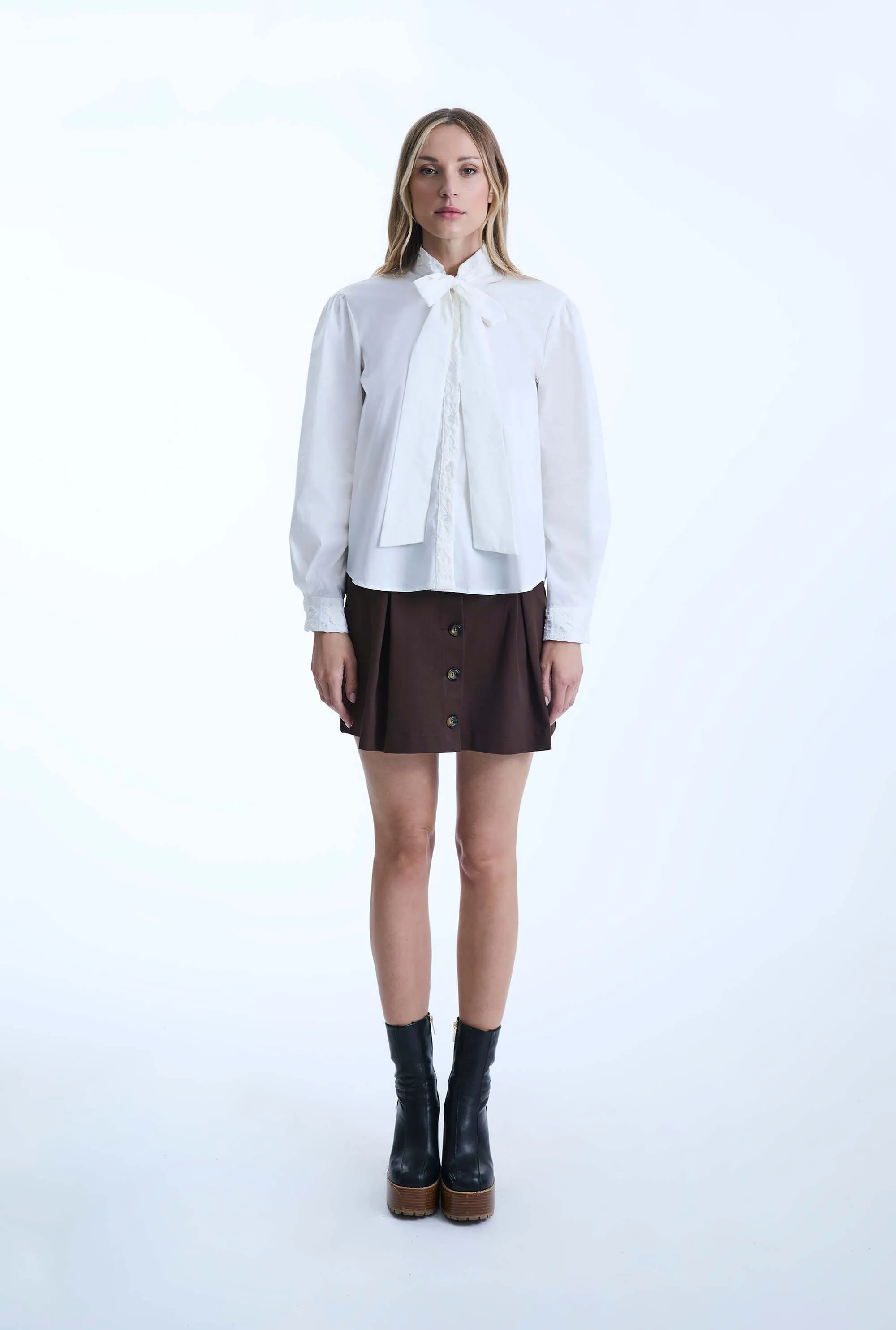 Pin Tuck Brown Button Skirt