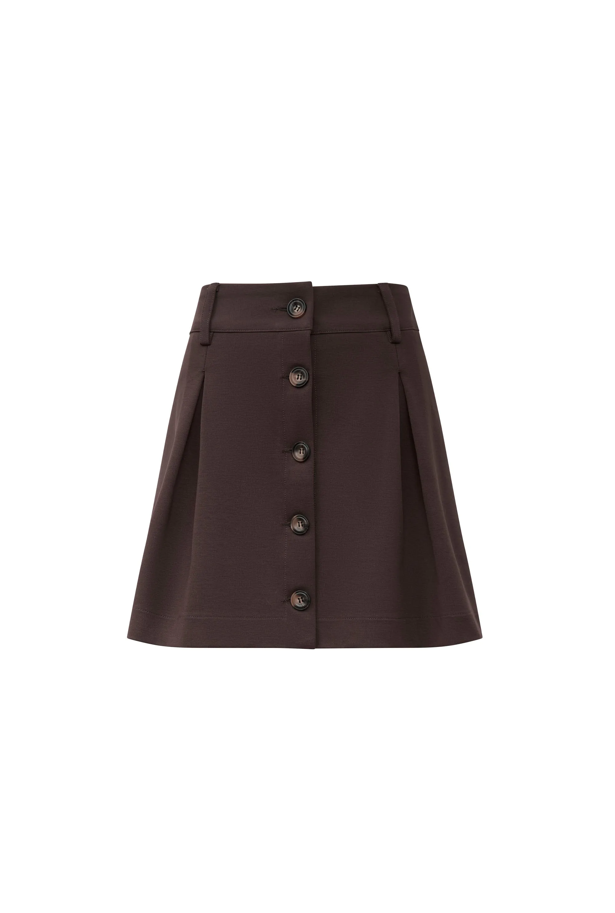 Pin Tuck Brown Button Skirt