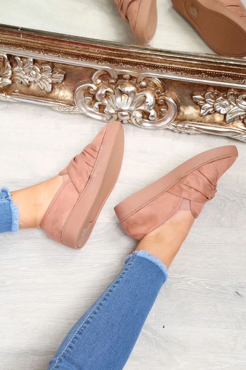 Pink Faux Suede Twist Front Pumps - Krissy