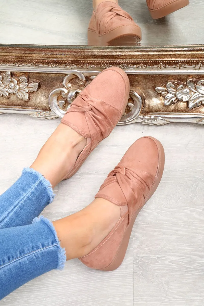 Pink Faux Suede Twist Front Pumps - Krissy