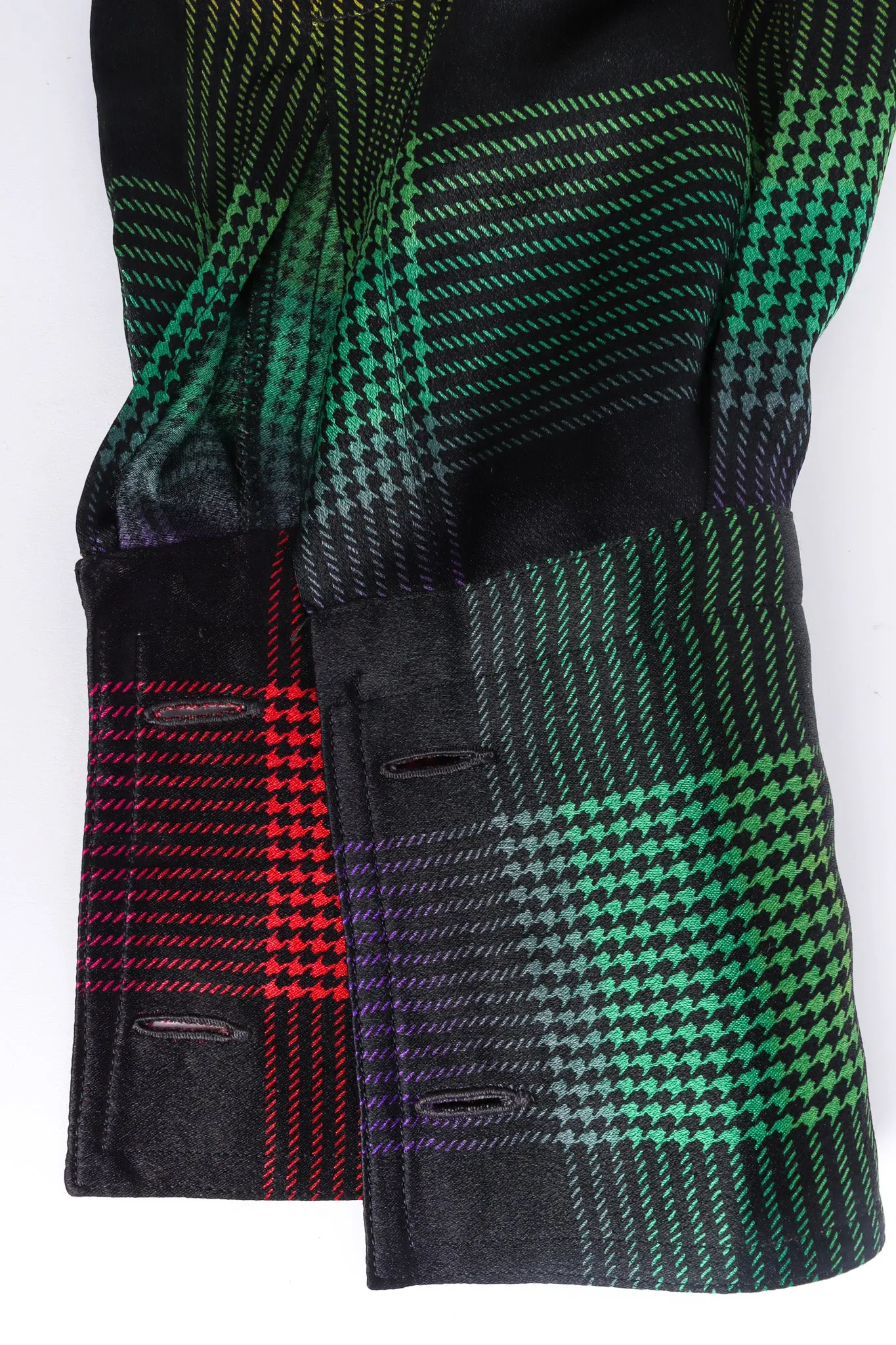 Rainbow Houndstooth Plaid Silk Blouse