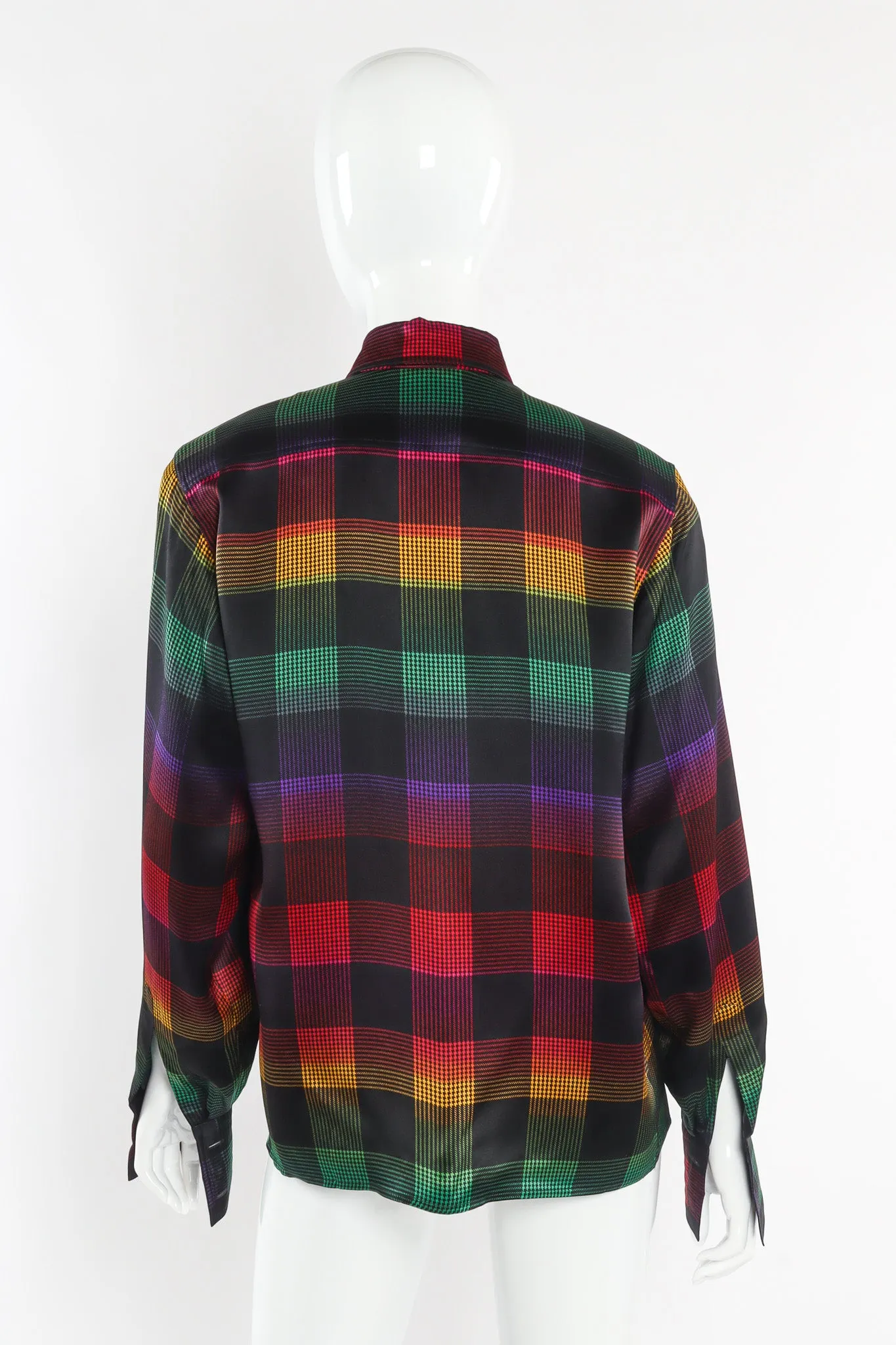 Rainbow Houndstooth Plaid Silk Blouse