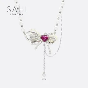 Sahi Love Heart Enamel Pearl Charm Necklace