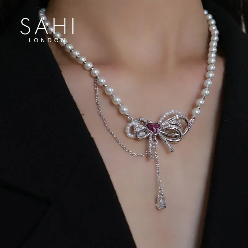 Sahi Love Heart Enamel Pearl Charm Necklace