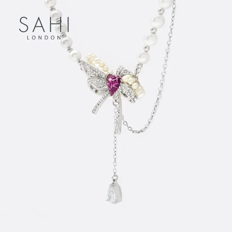 Sahi Love Heart Enamel Pearl Charm Necklace