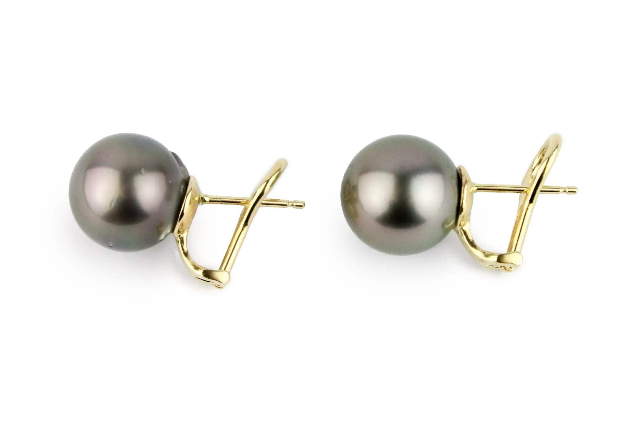 Silvery Pink Peacock 12.8 Tahitian Pearl Omega Stud Earrings