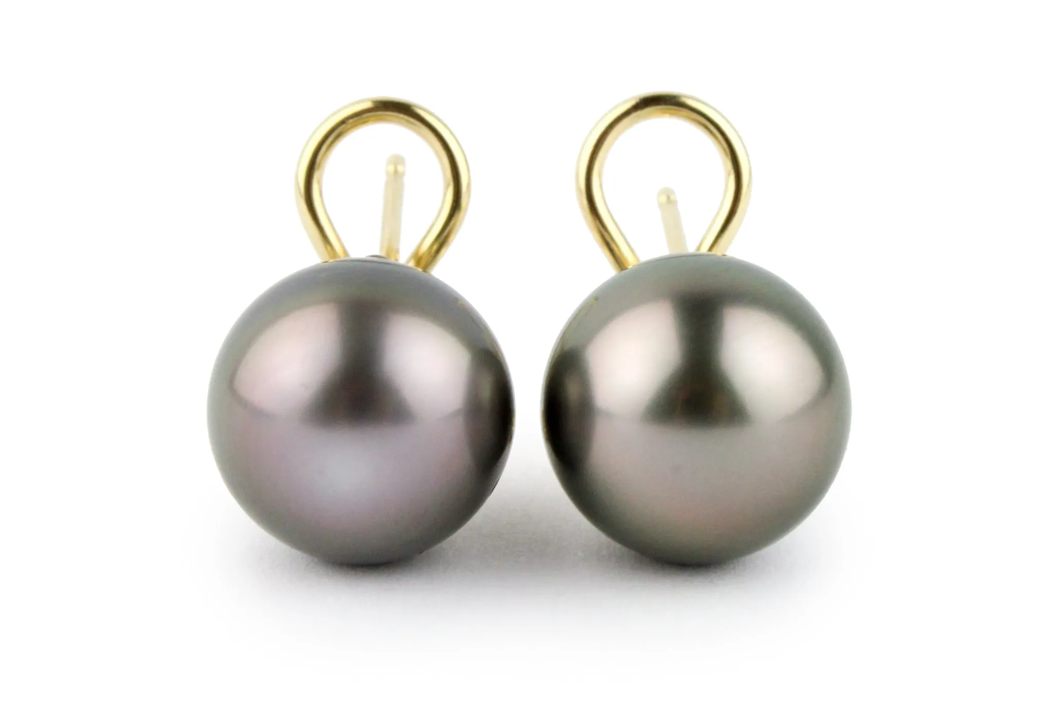 Silvery Pink Peacock 12.8 Tahitian Pearl Omega Stud Earrings