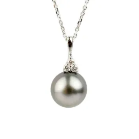 Silvery Pink Tahitian Pearl & Diamond Toru Necklace on 14K White Gold