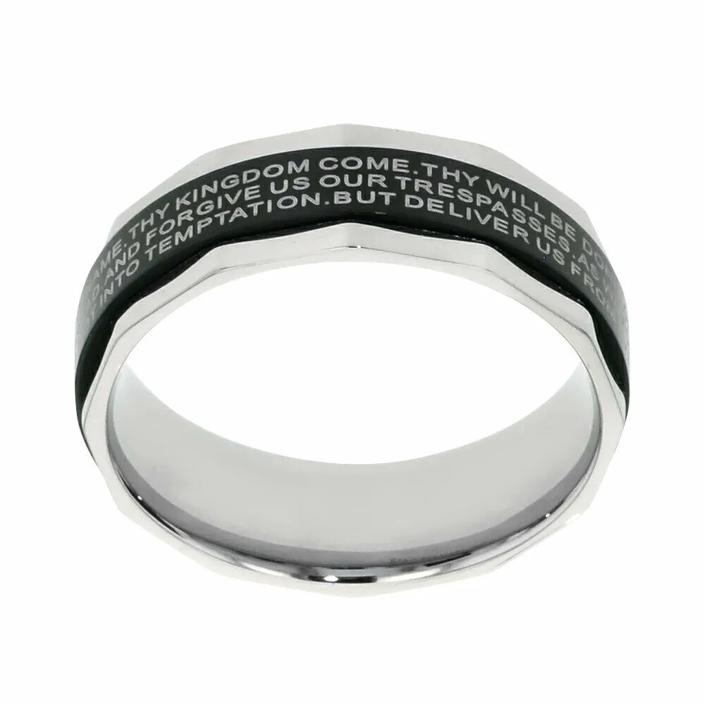 Stainless Steel Cross Lord's Prayer SPINNER Band Ring