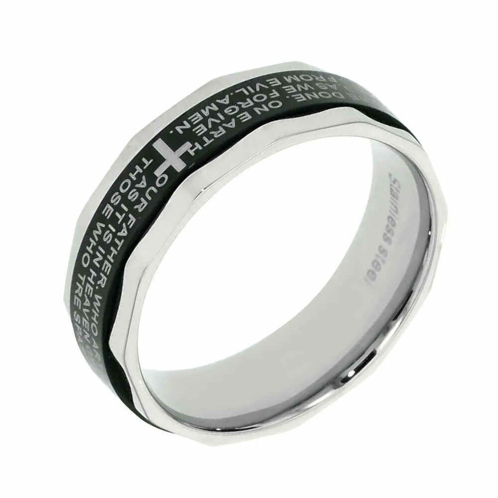 Stainless Steel Cross Lord's Prayer SPINNER Band Ring