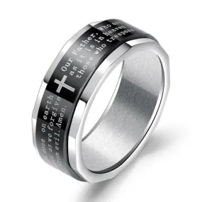 Stainless Steel Cross Lord's Prayer SPINNER Band Ring