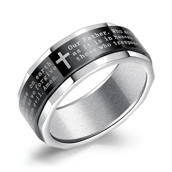 Stainless Steel Cross Lord's Prayer SPINNER Band Ring