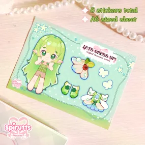 STICKER SHEET - Forest Fairy dress-up! - Glossy Vinyl peelback / 6 stickers total