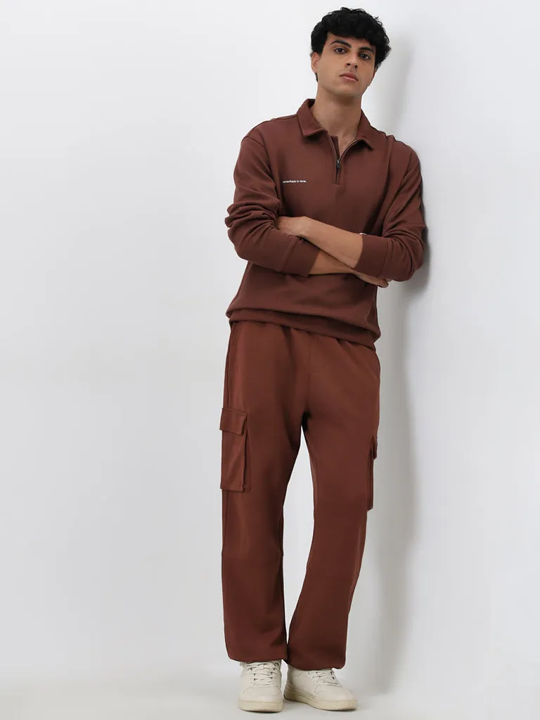 Studiofit Dark Brown Relaxed Fit Mid-Rise Track Pants