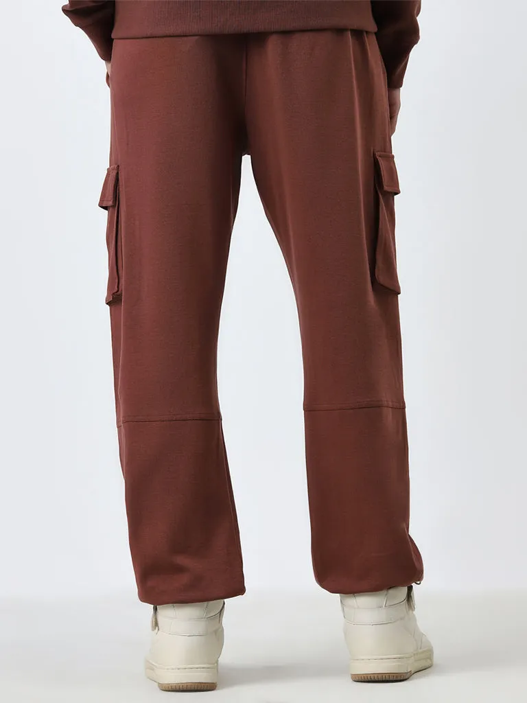 Studiofit Dark Brown Relaxed Fit Mid-Rise Track Pants