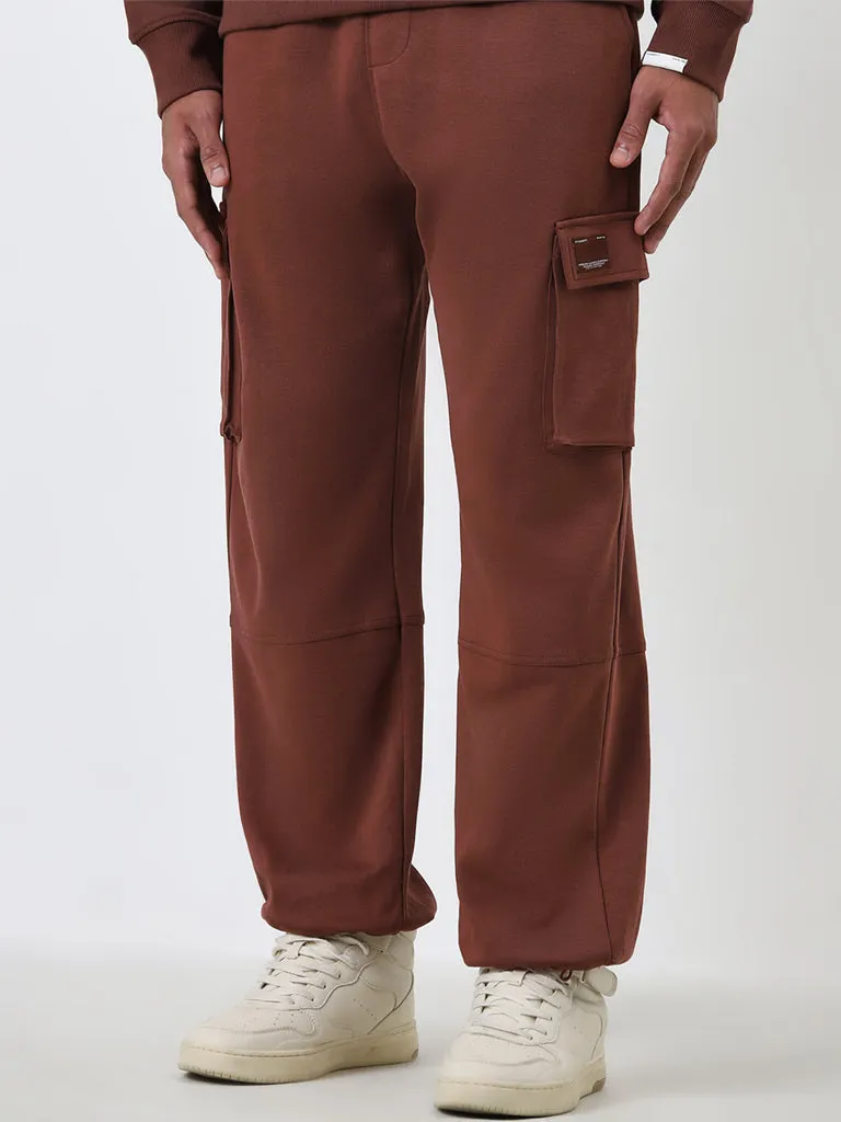 Studiofit Dark Brown Relaxed Fit Mid-Rise Track Pants