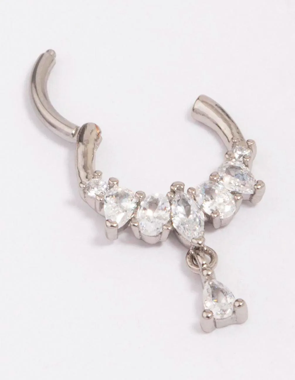 Surgical Steel Cubic Zirconia Pear Drop Clicker Ring