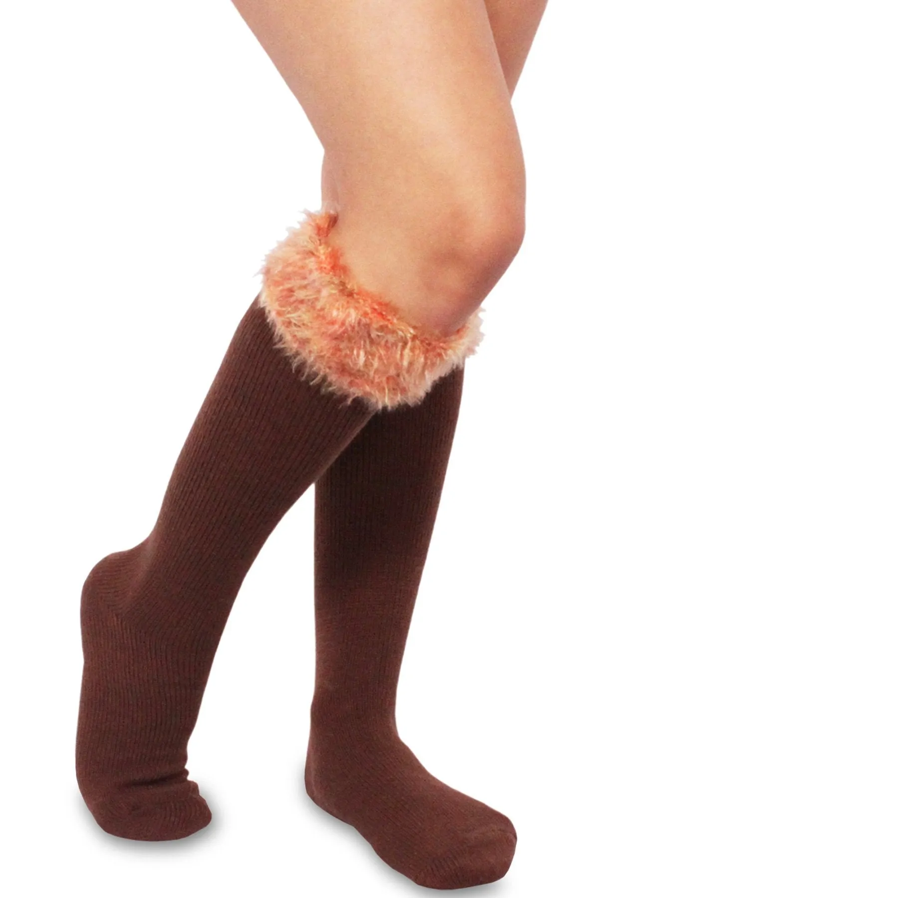 TeeHee Socks Women's Casual Acrylic Knee High Faux Fur Cuff 2-Pack (10377)