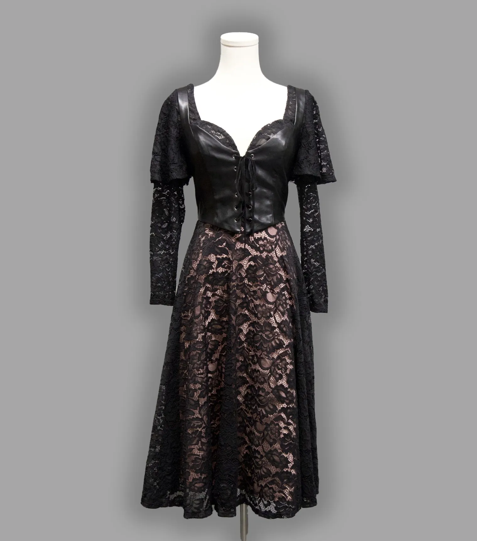 Tempest - Illusion Lace Dress with Vegan Leather Faux Corset