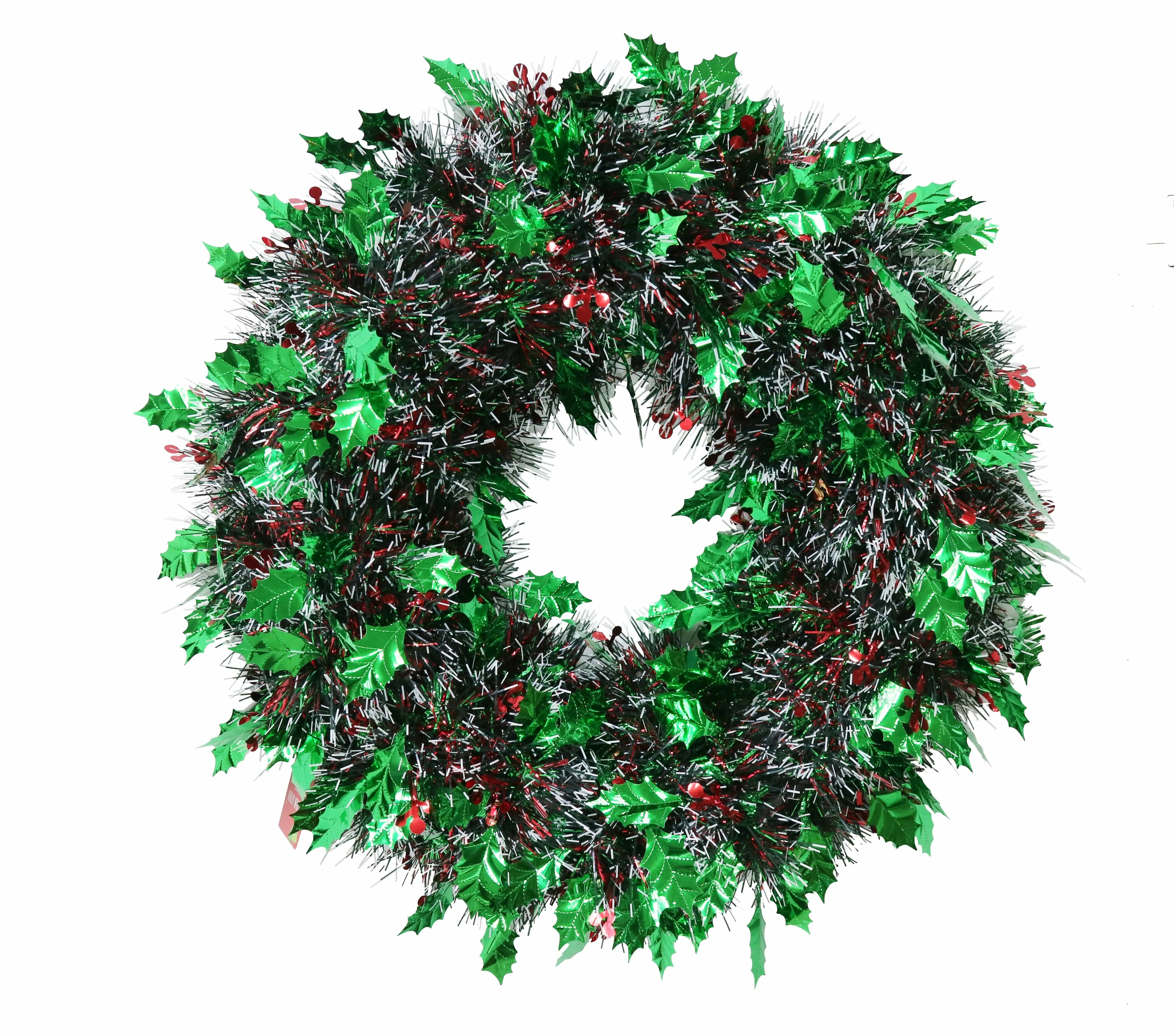 Tinsel Holly Berry Wreath (45cm)