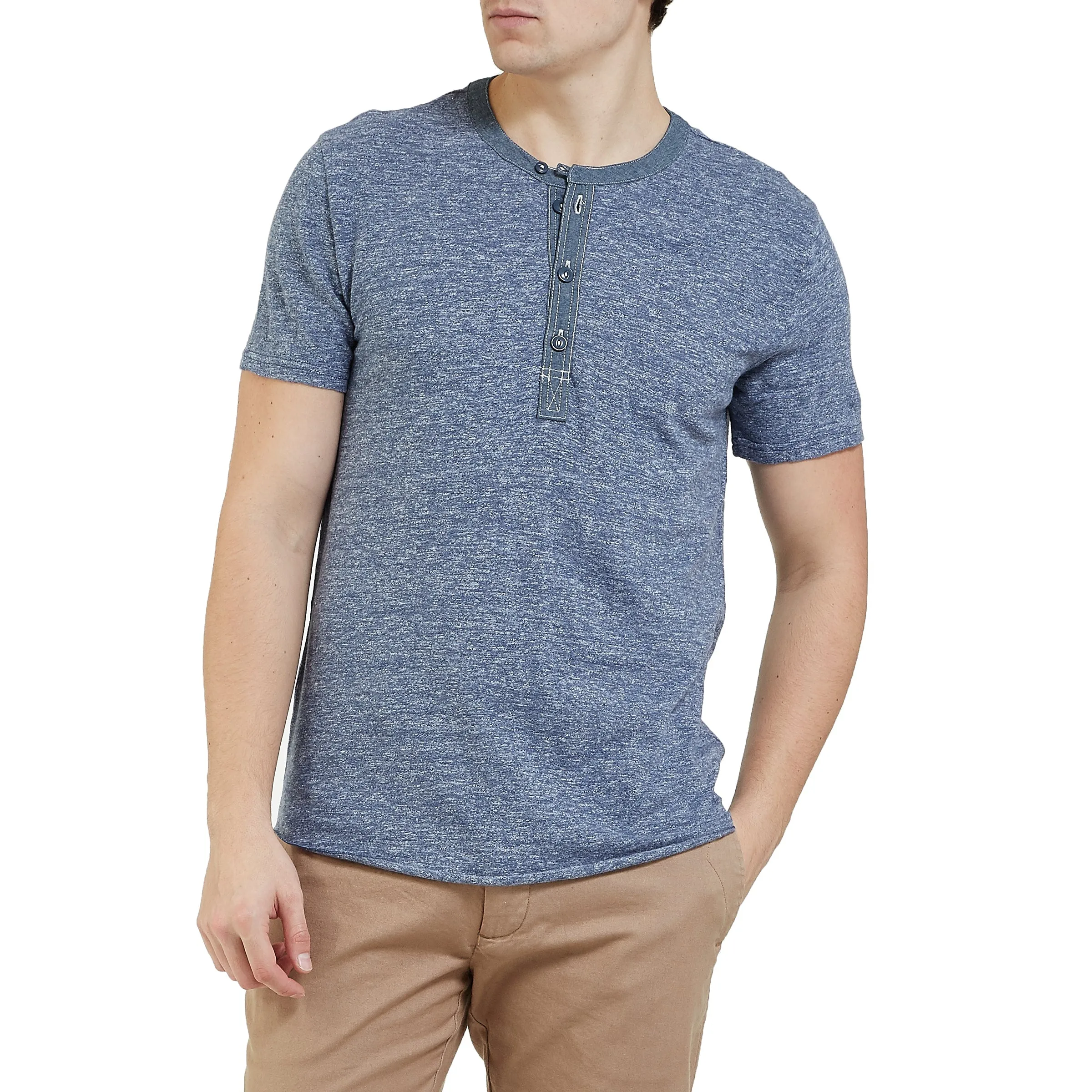 Todd Slub Henley Short Sleeve - Blue Heather (Final Sale)